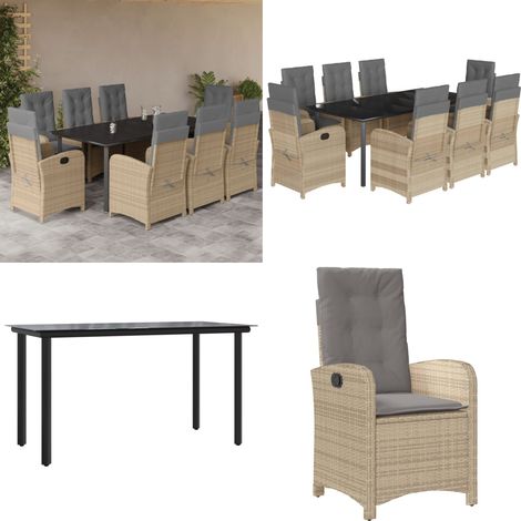 Ensemble à manger de jardin et coussins 9 pcs mélange beige - Chaise de jardin - Table de jardin (1/5)