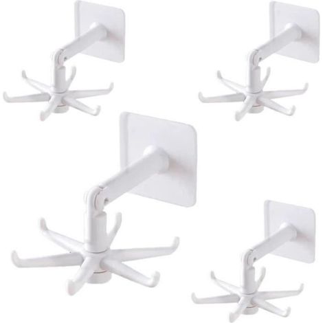 Crochet Pliable - 360° Pivotant - Blanc - ABS - Charge 10 kg - Salle De Bain Cuisine Chambre - Lot De 4 (1/5)