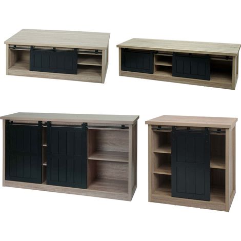 Set soggiorno salotto componibile industriale porta TV credenza cassettiera tavolino HHG-755 legno naturale chiaro