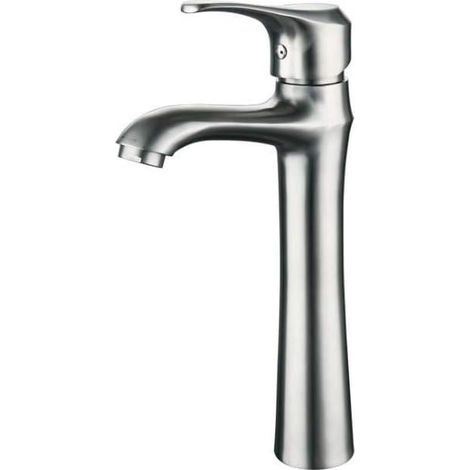 Robinet de lavabo de salle de bain moderne à poignée unique, robinet de lavabo monté sur le pont, en acier inoxydable brossé (1/4)