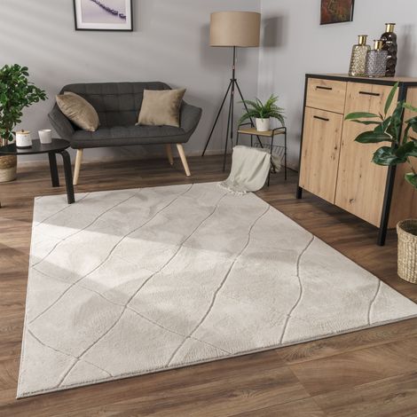 Paco Home Alfombra Salon De Habitacion Pelo Corto Boho Chic Nordica 3D Moderna 60x100 cm, Crema 2