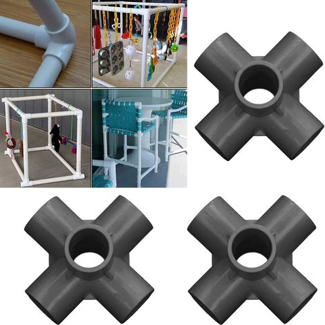 20-mm-PVC-Wasserleitungsfittings mit rechtwinkligen und Sechswege-Anschlüssen für Ein- und Auslassrohrverbindungen, geeignet für Möbel, Gewächshaus- und Zeltverbindungen. Schwarz. (1/5)
