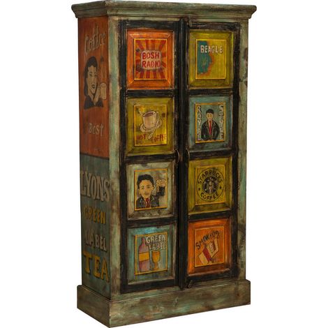 Cabinet en bois massif peint à la main  L83xPR38xH150 cm