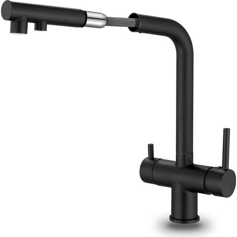 Robinet de cuisine 3 voies, robinet mélangeur rotatif à 360°, mitigeur pour évier avec bec flexible, robinet pour évier de cuisine pour eau froide et chaude et filtre (1/5)