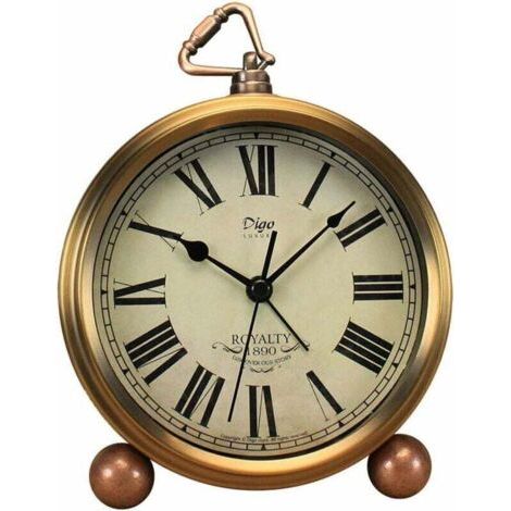 Goldene Tischuhr, Retro-Vintage-Tischwecker ohne Ticken, batteriebetrieben, geräuschloses Quarzwerk, HD-Glas, für Schlafzimmer, Wohnzimmer, Kinderzimmer (römisch)