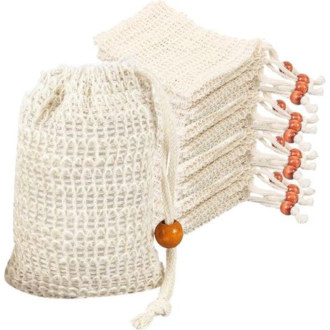 Sacchetti per sapone in rete di sisal 100% naturale – Set di 12 sacchetti lavabili per sapone solido e gel doccia, ideali per i viaggi.