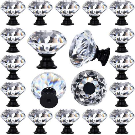 12er-Pack Schubladengriffe aus transparentem Kristallglas in Rautenform, dekorativ für Küche, Kommode, 30 mm (1-1/4"), schwarze Basis (1/5)