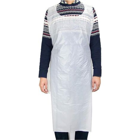 Packung mit 100 Einweg-Schürzen aus Kunststoff, wasserdicht und schmutzabweisend, für Erwachsene und Kinder, zum Malen und Kochen. (1/4)