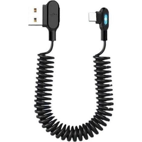 Câble de charge USB-C flexible et réversible, charge rapide 6A, conception à ressort spiralé, compatible avec de nombreux appareils (1/5)