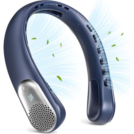 Ventilateur de cou portable rechargeable par USB, affichage LED, refroidissement à 360°, sans pales,3600 mAh, 3 vitesses réglables, pour femmes, voyages, cadeaux, maison, bureau, hommes (1/5)