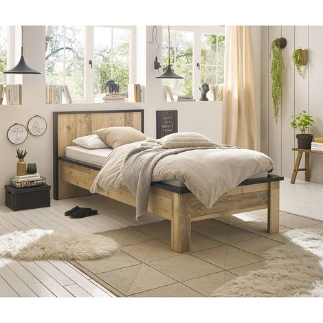 Bett 90x200cm SHELTON-61 in Old Style hell mit anthrazit (1/5)