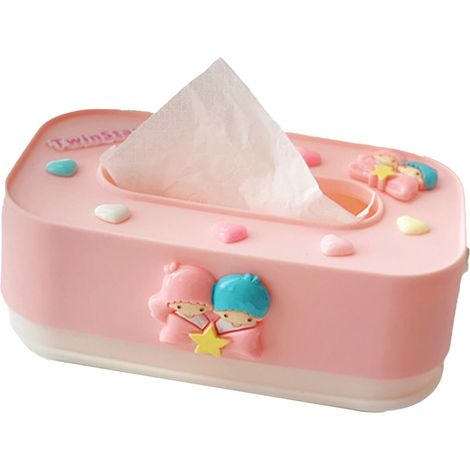 Boîte à mouchoirs rectangulaire en plastique réglable avec couvercle relevable, motif étoiles jumelles, pour chambre et salon, design mignon et pratique (1/5)