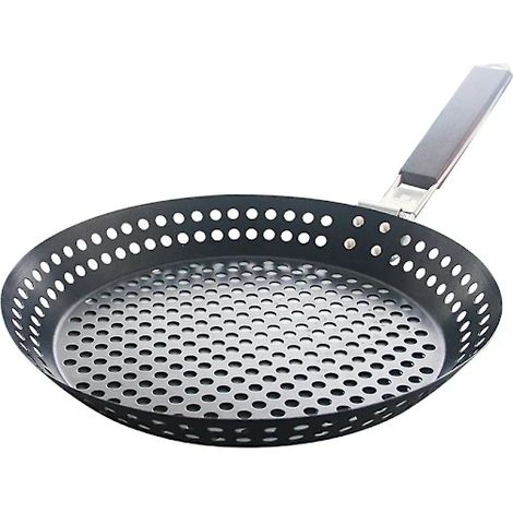 Filiyano-Poêle à griller antiadhésive en métal avec poignée en bois pliable, grille perforée, poignée amovible. (1/5)