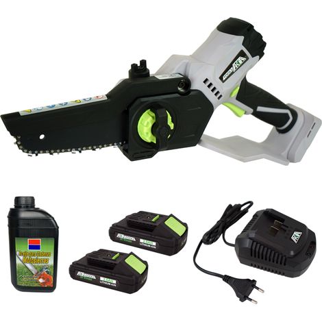 Mini motosega a Batteria 20V Akita + 2 Batteria + Caricabatterie + olio