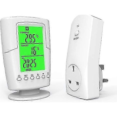 Thermostat programmable sans fil avec prise secteur, régulateur de température chauffage/climatisation, 220-240 V 13 A (prise britannique) (1/5)