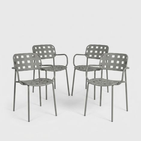 4 sedie con braccioli in acciaio per esterno impilabili Clover YES - Grigio (1/5)