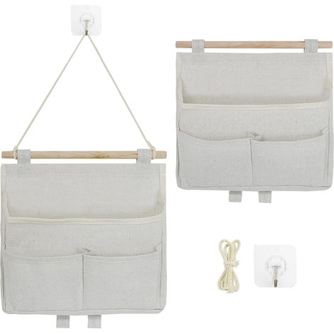 2-Piece Wall-Mounted Storage Bag, Linen Fabric Hanging Storage, High-Capacity Hanging Storage Bag with Pockets, Wall-Mounted Pocket Bag with Hook (1/5)