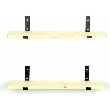 Etagère murale décor bois clair avec supports noirs (x2) JENA (1/4)