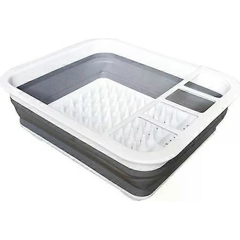 Lot de 2 égouttoirs à vaisselle pliables en silicone, gris et blanc. (1/2)