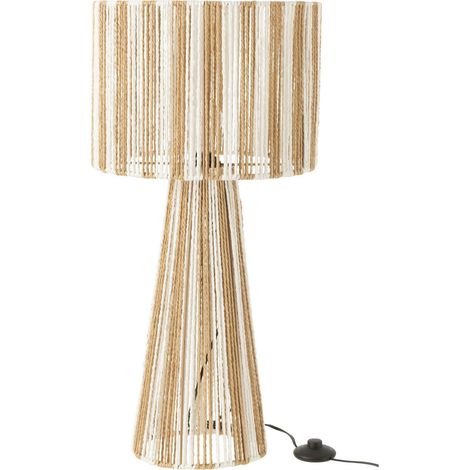Lampe à poser rayures cordes blanc naturel en papier et métal - Blanc naturel et beige clair (1/3)