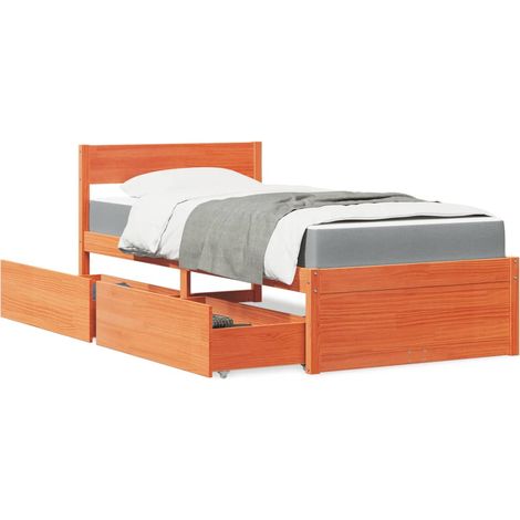 Cama con cajones y colchón madera pino marrón cera 90x190 cm vidaXL (1/5)