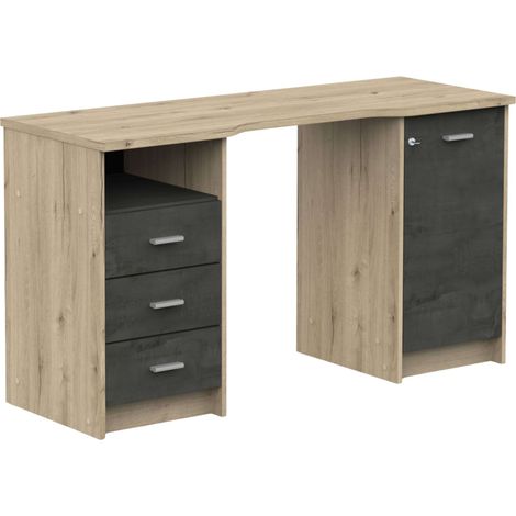 Escritorio Monaco 3 Cajones 1 Puerta 1 Estante Roble Artisan y Sidewalk 135 cm Melamina Moderna y Funcional (1/5)