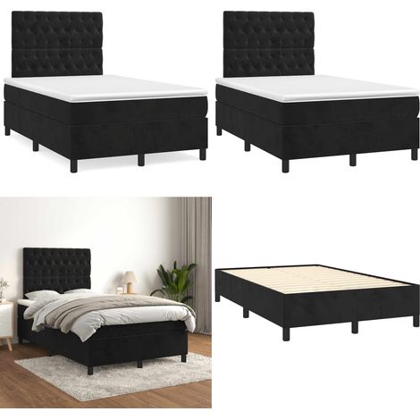 Sommier à lattes de lit avec matelas noir 120x190 cm velours - Lit Tapissier - Lit Velours - Lit Double - Literie - Chambre À Coucher - Home & Living (1/5)