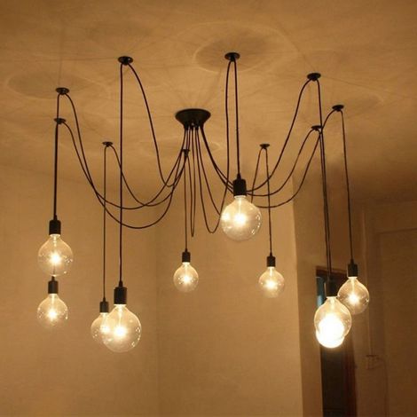 8 Köpfe Pendelleuchte Vintage DIY Kreativ Hängelampe E27 Spinne Kronleuchter für Schlafzimmer Wohnzimmer Esszimmer -1.5M Kabel ,Schwarz (Ohne Birne)