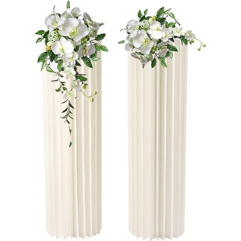 Lot de 2 vases en carton pour mariage, Support de fleurs pliable, 100 cm, Blanc, Support cylindrique pour mariage, fiançailles, anniversaire (1/5)
