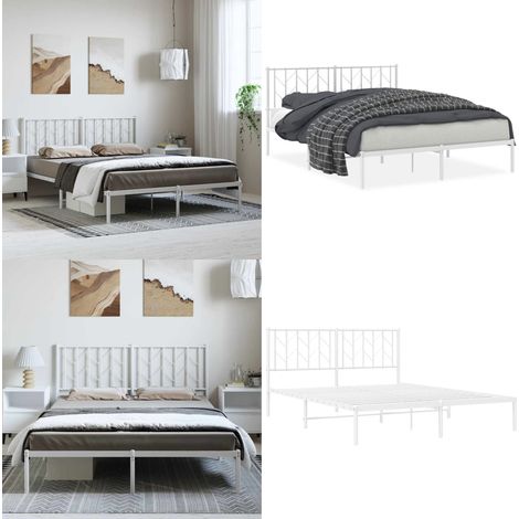 Bettgestell mit Kopfteil Metall Weiß 150x200 cm - Metallbettfundament - Doppelbett - Weißes Bettgestell - Boxspringrahmen - Stahlbettgestell - Home & Living (1/5)