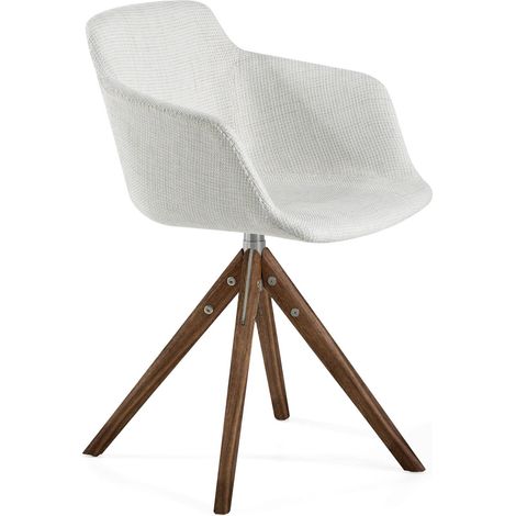 Chaise pivotante à 360º pieds bois massif assise rembourrée tissu - Crème, teinte noyer (1/5)