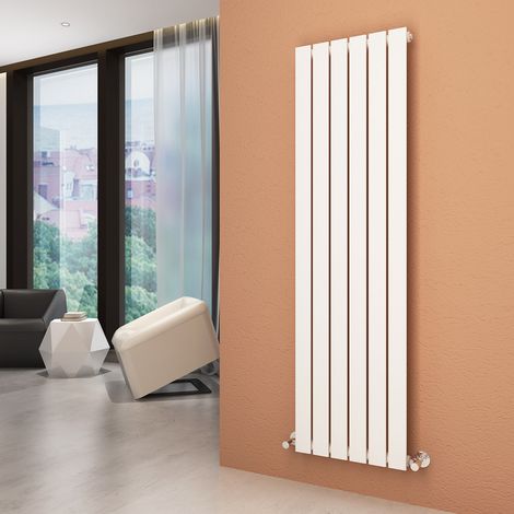 ELEGANT 1600x456mm Designer White Flat Panel Vertical Radiator Central Heating with Angled Radiator Valves (1/5)