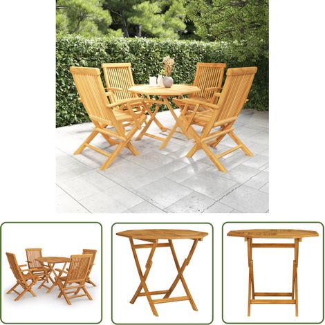 The Living Store Salon de jardin 5 pcs Bois de teck massif - Salon De Jardin - Mobilier De Jardin - Set De Table - Table Et Chaises - Teck (1/5)