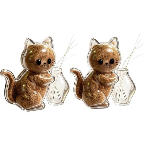 Lot de 2 boîtes de rangement transparentes pour animal domestique - Aimant de réfrigérateur avec mini vase pour enlever les poils d'animaux et nettoyer la maison (chat, 2 pièces) (1/5)