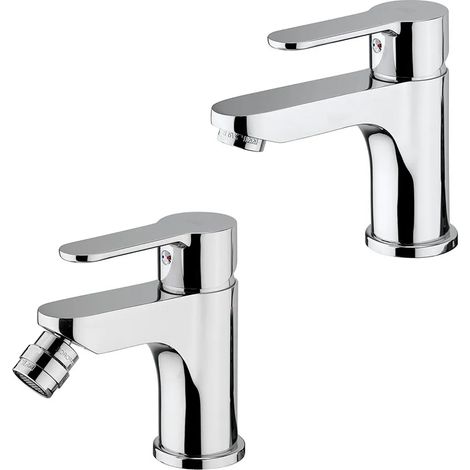Set rubinetti lavabo e bidet Paffoni Blu cromati con scarico incluso (1/5)