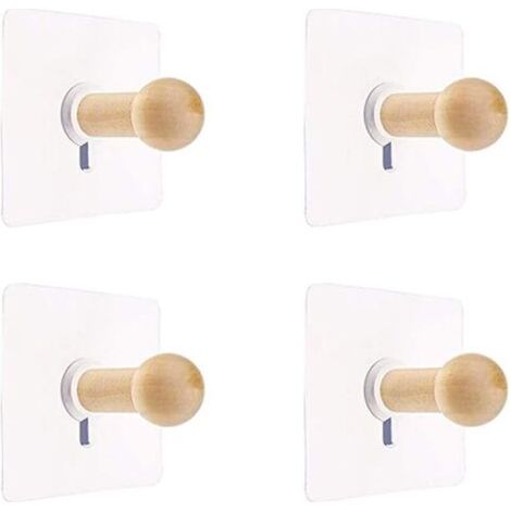Patères Murales Naturel Mini Crochet Auto-Adhésif Patère en Bois pour Peignoir Chapeau Vêtements Support Mural Crochet Cintre Porte-Serviettes Chambre Décoration Bois Crochet Polyvalent 4 PCS (1/4)