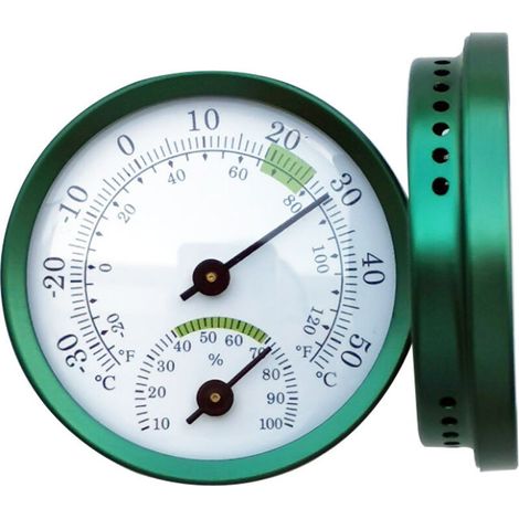 Reines grünes analoges Innenthermometer mit Hygrometer für Luftfeuchtigkeit und Temperatur (1/4)