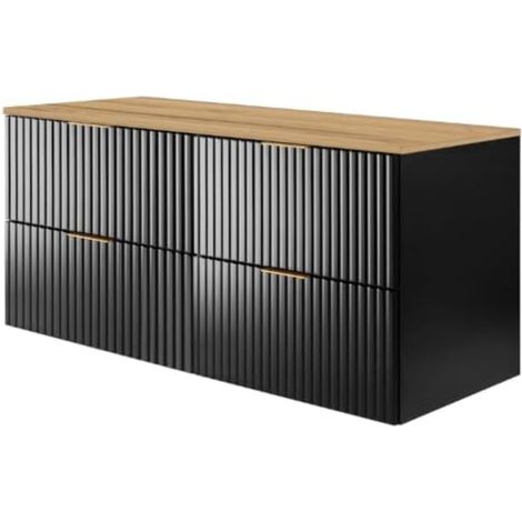 Mobile lavabo, Nero / Rovere Craft + maniglia dorata, 120 (2 x 60 cm) x 57 x 46 cm + Piano (1/5)