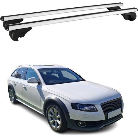 OMAC Barres de toit en aluminium pour Audi A4 B8 Allroad 2009-2016 – TÜV / DIN 75302:2019 – Antivol inclus – Charge max 75 kg – 2 barres Argent (1/5)