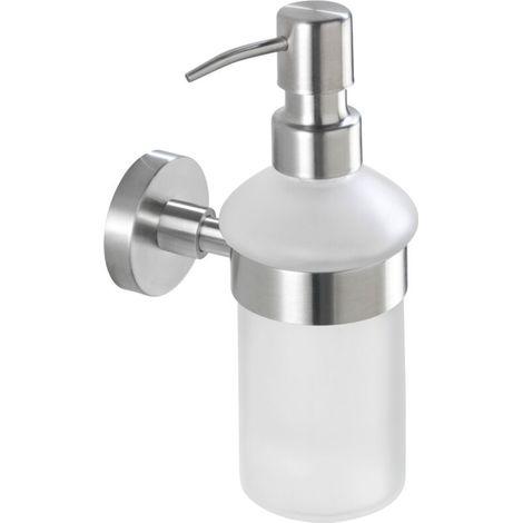 Distributeur de savon liquide mural Bosio, verre et fixation en acier inox, capacité 200 ml, 7x18x11 cm, mat (1/4)
