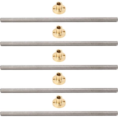 Packung mit 5 T8-Gewindespindeln, 2 mm Steigung, 8 mm Steigung, 200 mm Länge, lineare Gewindestange für 3D-Drucker, mit Messingmutter.