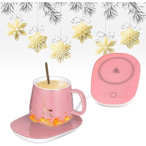 Chauffe-café, tasse isolée, chauffe-boisson, tasse isolée, chauffe-café électrique, tasse isolée USB, tasse isolée, plateau chauffant pour thé/eau/lait, port USB, rose (1/4)