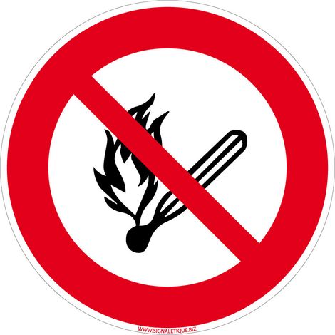 Panneau Flamme Nue Interdite - Signalisation d'Interdiction - Adhésif 125 mm - Conforme à la norme ISO 7010 (1/5)