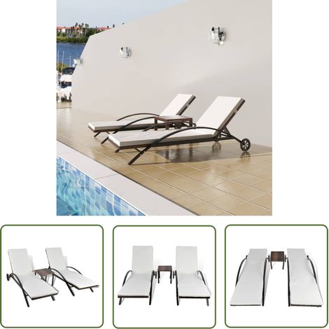 The Living Store Sonnenliegen mit Tisch Poly Rattan Braun - Sonnenliegen Set - Gartenmöbel - Rattan Möbel - Outdoor Möbel - Lounge Sessel (1/5)