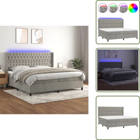 Sommier à lattes de lit matelas et LED Gris clair 200x200 cm - Sommier Tapissier - Lit Capitonné - Lit Velours - Tête De Lit Réglable - Éclairage Led (1/5)