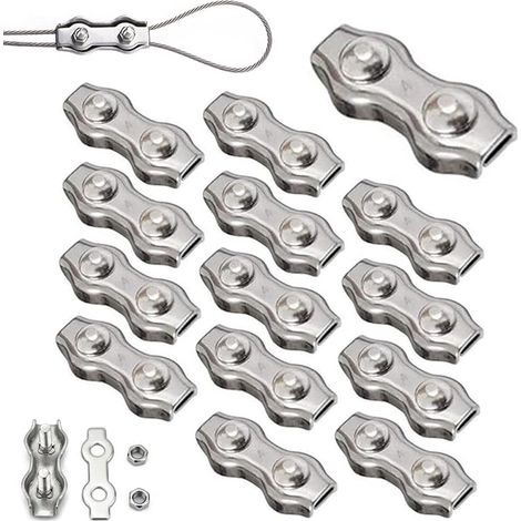 14 Pièces Duplex Clips M4 Câble Métallique Clips Inoxydable 304 Pinces Duplex pour Gréement de Câble Métallique de 4 mm (1/5)