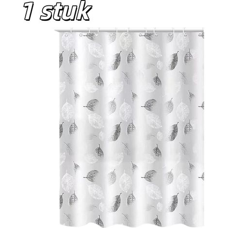 1 rideau de douche - Doublure PEVA - Motif feuilles grises - Avec anneaux de suspension - Convient aux salles de bain et toilettes - 180 x 200 cm - Gris (1/5)