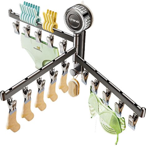 Étendoir à chaussettes pliable gris canon 3 tiges 15 pinces, lot de 2 (1/3)