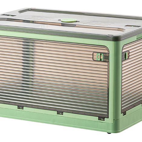 Boîte de rangement Rimier, pour vêtements et couvertures, boîte de rangement pliable en plastique transparent, organisateur de jouets et vêtements, marron et vert bambou, grande taille (1/5)