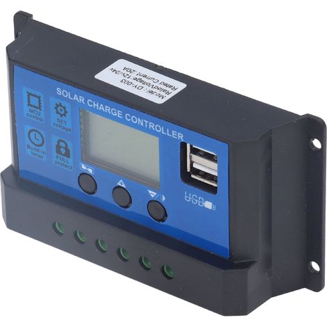 20A 12V/24V Solar-Laderegler mit LCD-Bildschirm, automatischer Erkennung und 2 intelligenten 5V USB-Anschlüssen (1/5)